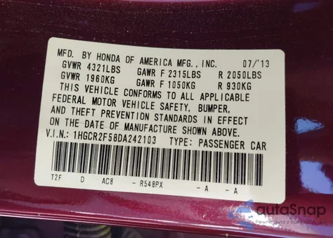 2013 Honda Accord Sport z USA, uszkodzony, nr VIN 1HGCR2F58DA242103